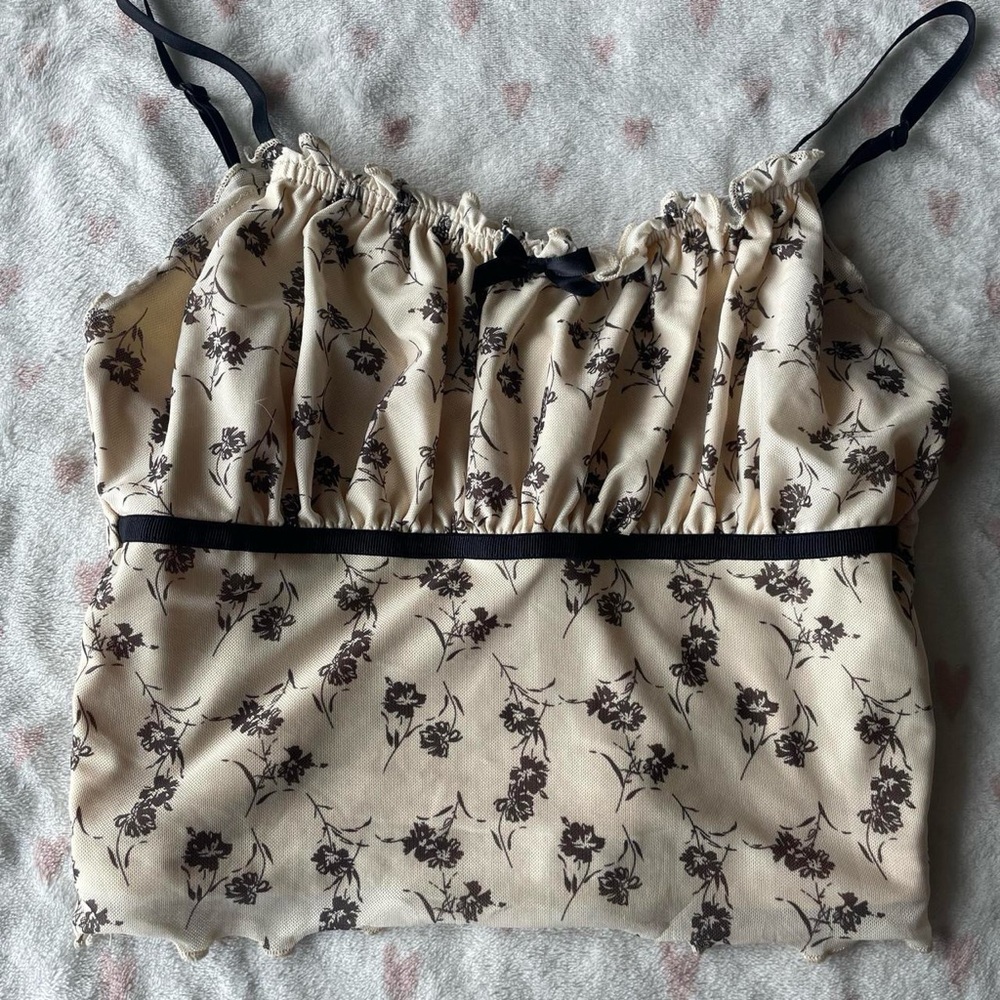 Cream and Black Floral Tank Top